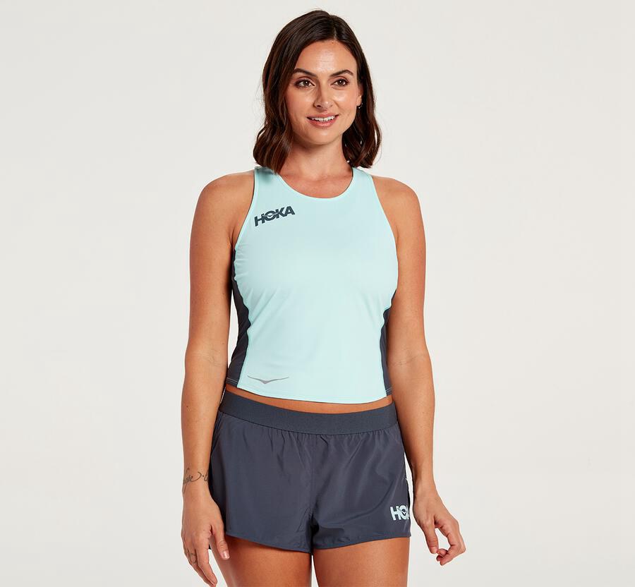 Hoka One One Top Dames - Fitted Tank - Blauw - QW2913764